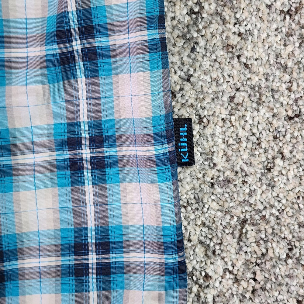 Kuhl Plaid Shirt Mens Large Blue Short Sleeve Snap Front Hiking Outdoor EUC - Picture 9 of 16